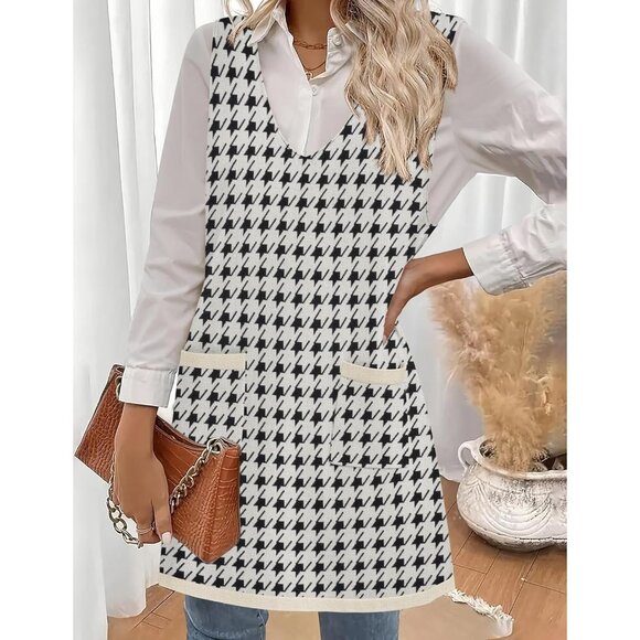Women's Sweater Vest Dresses V Neck Sleeveless Knit Sweater with Pockets Fall - Picture 3 of 6